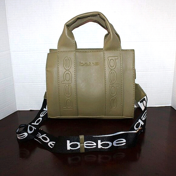 ✨ NWT Bebe Olive Green Mini Tote Crossbody Bag with Logo Strap - Picture 1 of 14